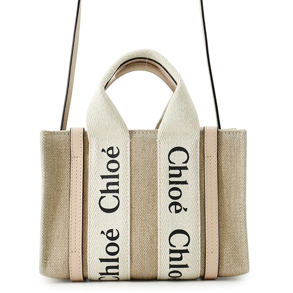Chloe Woody Tote Handbag Canvas Calf Leather Bag